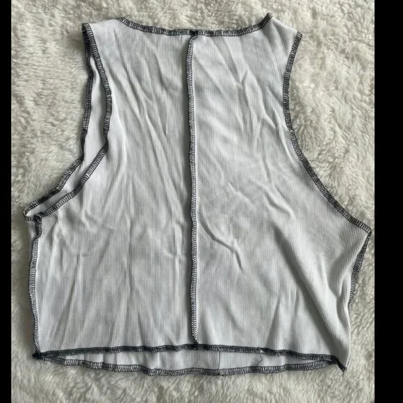 Garage White Crop Tank with Black Trim - Picture 3 of 5